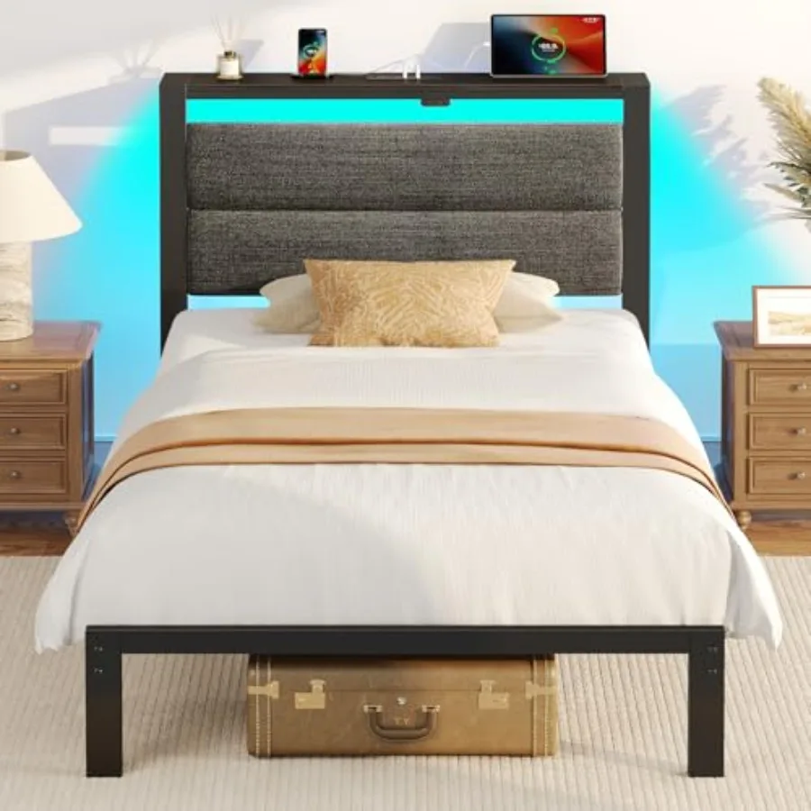 Bed Frame Size with Charging Station LED Bed Frame with Storage Platform Bed with Metal Slats and Under Bed Storage No Box Spri
Bed Frame Size with Charging Station LED Bed Frame with Storage Platform Bed with Metal Slats and Under Bed Storage No Box Spri