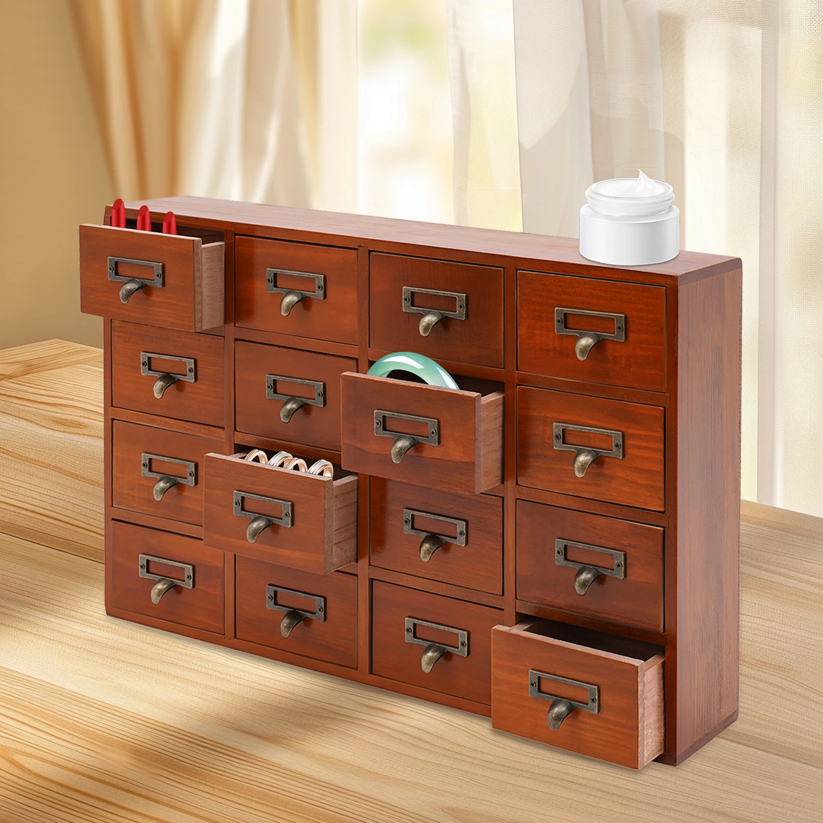Desk Apothecary Cabinet, 16 Grid Drawer Storage Box Vintage Color, Wooden Drawer Organizer for Jewelry Cosmetics Tea Bags Office
Desk Apothecary Cabinet, 16 Grid Drawer Storage Box Vintage Color, Wooden Drawer Organizer for Jewelry Cosmetics Tea Bags Office