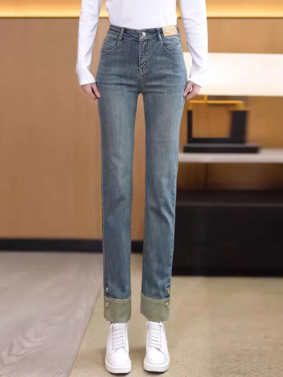 Прямые джинсы с высокой талией, женские облегающие повседневные весенние модные темно-синие джинсовые капри, осенняя коллекция
Прямые джинсы с высокой талией, женские облегающие повседневные весенние модные темно-синие джинсовые капри, осенняя коллекция