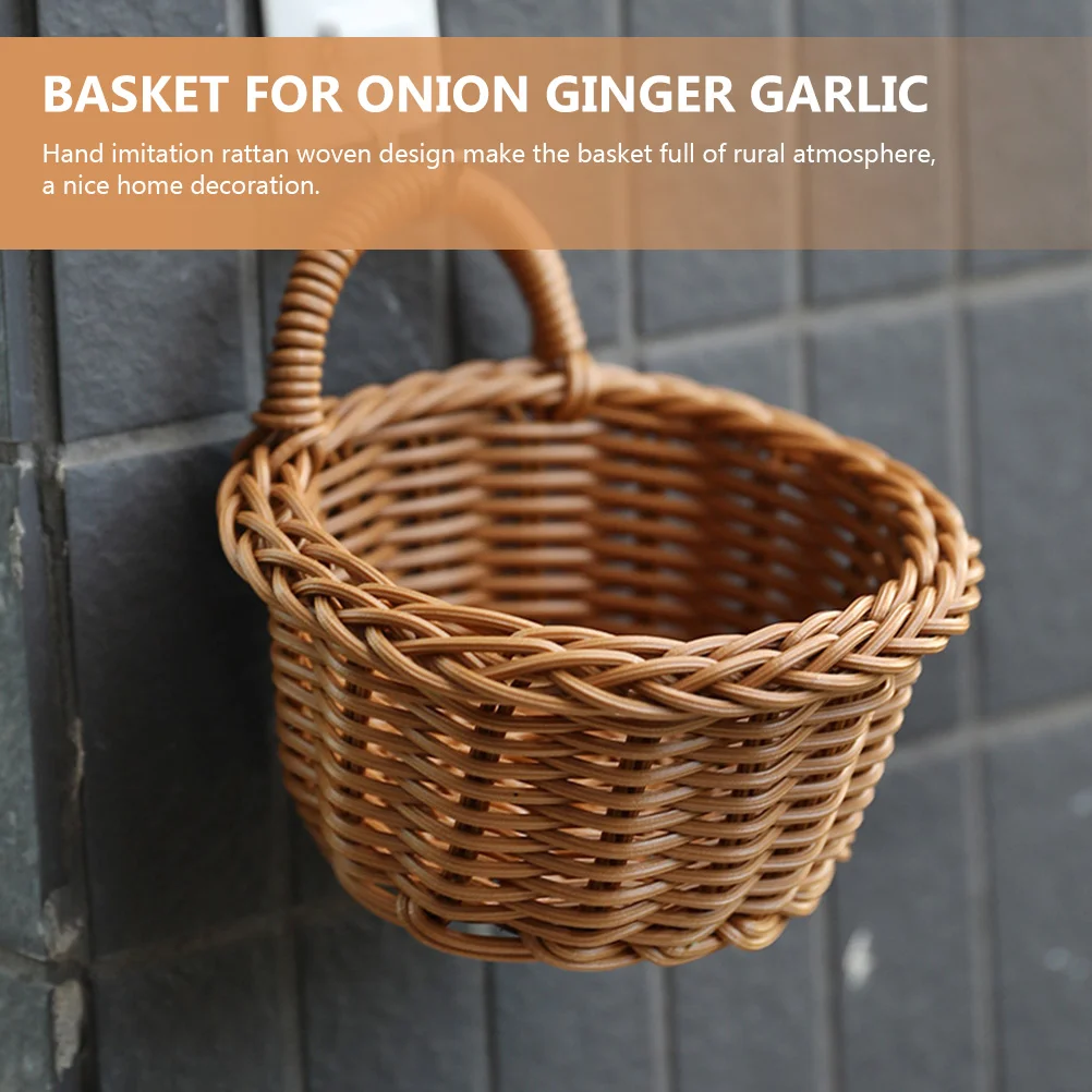 Hanging Basket Kitchen Storage Wall Decor Plastic Rattan Weaving Tea for Onion Ginger Garlic
Hanging Basket Kitchen Storage Wall Decor Plastic Rattan Weaving Tea for Onion Ginger Garlic