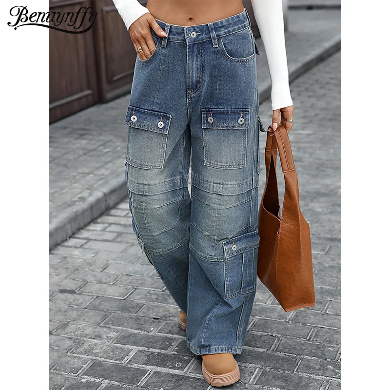 Benuynffy American Streetwear Washed Cargo Jeans Women's Vintage Heavy Industry Multi-pocket Loose Straight Wide Leg Pants Woman
Benuynffy American Streetwear Washed Cargo Jeans Women's Vintage Heavy Industry Multi-pocket Loose Straight Wide Leg Pants Woman