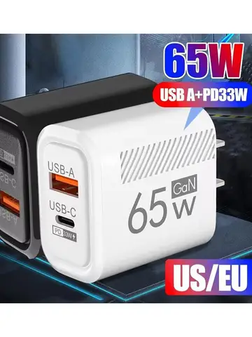 65W GaN Fast Charging USB Type C Charger US EU Plug PD 3.0 Quick Charge Travel Wall Charger For Phone Adapter For iPhone Samsung