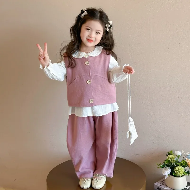 Baby Girls Sets Fashion Three Buckles Solid Vest Straight Pants Korean Style 2025 Spring New Childrens Two Piece Sets
Baby Girls Sets Fashion Three Buckles Solid Vest Straight Pants Korean Style 2025 Spring New Childrens Two Piece Sets