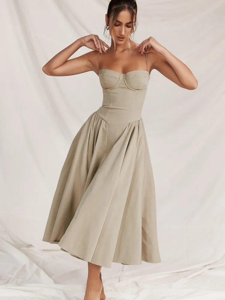 Women Sexy Solid Sling Midi Dress Fashion Sleeveless Backless Pleated Hem Dresses 2024 Summer Female Party Evening A-line Robes
Women Sexy Solid Sling Midi Dress Fashion Sleeveless Backless Pleated Hem Dresses 2024 Summer Female Party Evening A-line Robes