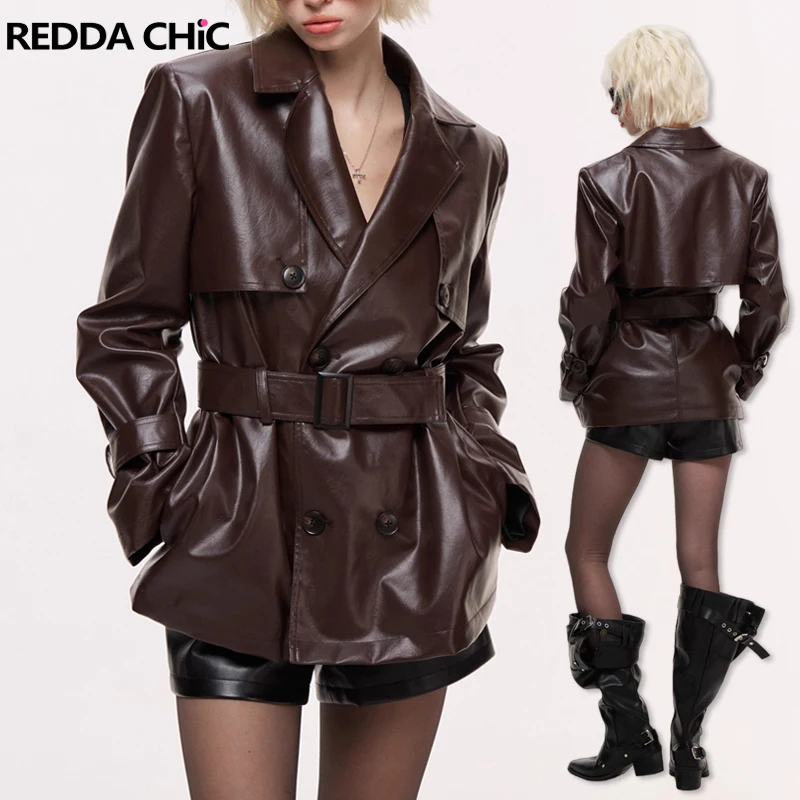 REDDACHiC Cherry Red Leather Blazer Jacket Belted Double-Breasted Notch Lapel Cropped Trench Coat Trendy Office Women Outerwear
REDDACHiC Cherry Red Leather Blazer Jacket Belted Double-Breasted Notch Lapel Cropped Trench Coat Trendy Office Women Outerwear