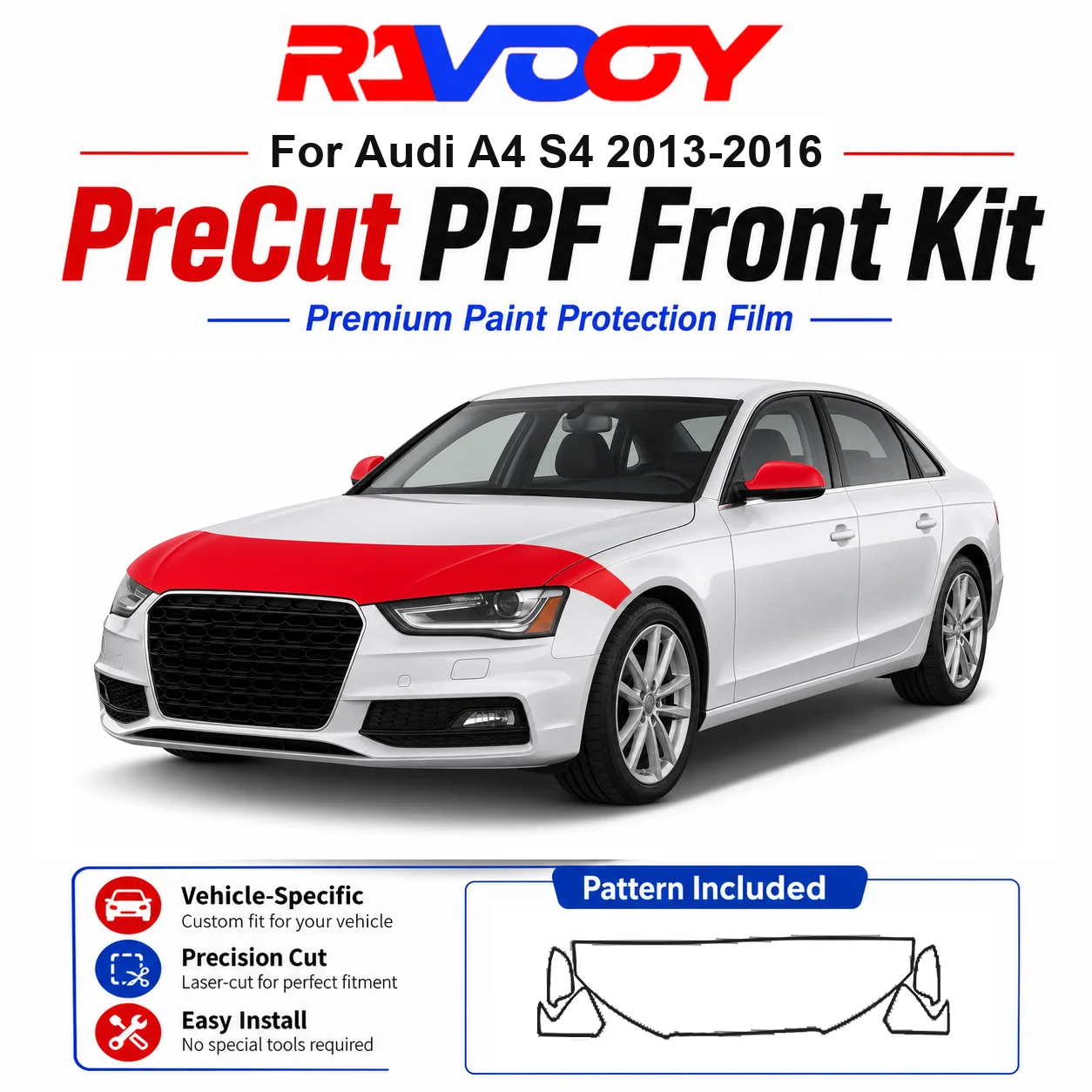 8.5mil TPU Precut PPF Kit For Audi A4 S4 2013-2016 - Hood, Partial Fenders & Full Mirror Set - Self-Healing Gloss Clear Bra Film
8.5mil TPU Precut PPF Kit For Audi A4 S4 2013-2016 - Hood, Partial Fenders & Full Mirror Set - Self-Healing Gloss Clear Bra Film