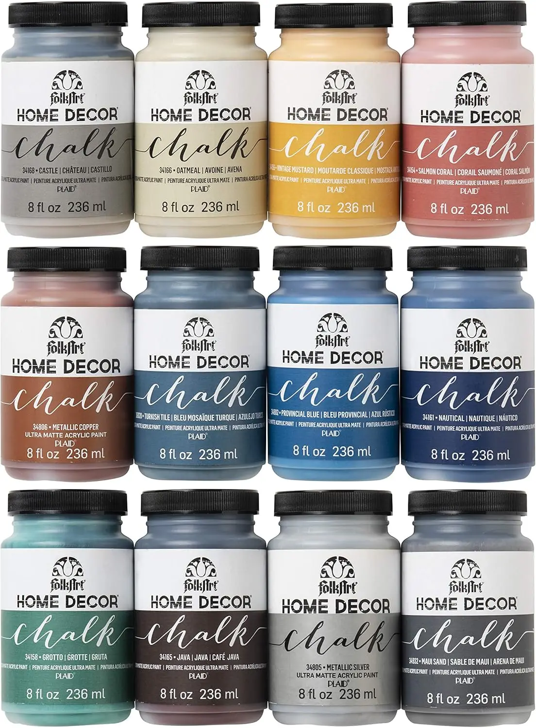 Ultra Matte Chalk Finish Acrylic Craft Paint Set for Beginners, No-Prep Application, 8 Fl Oz Pack of 12
Ultra Matte Chalk Finish Acrylic Craft Paint Set for Beginners, No-Prep Application, 8 Fl Oz Pack of 12
