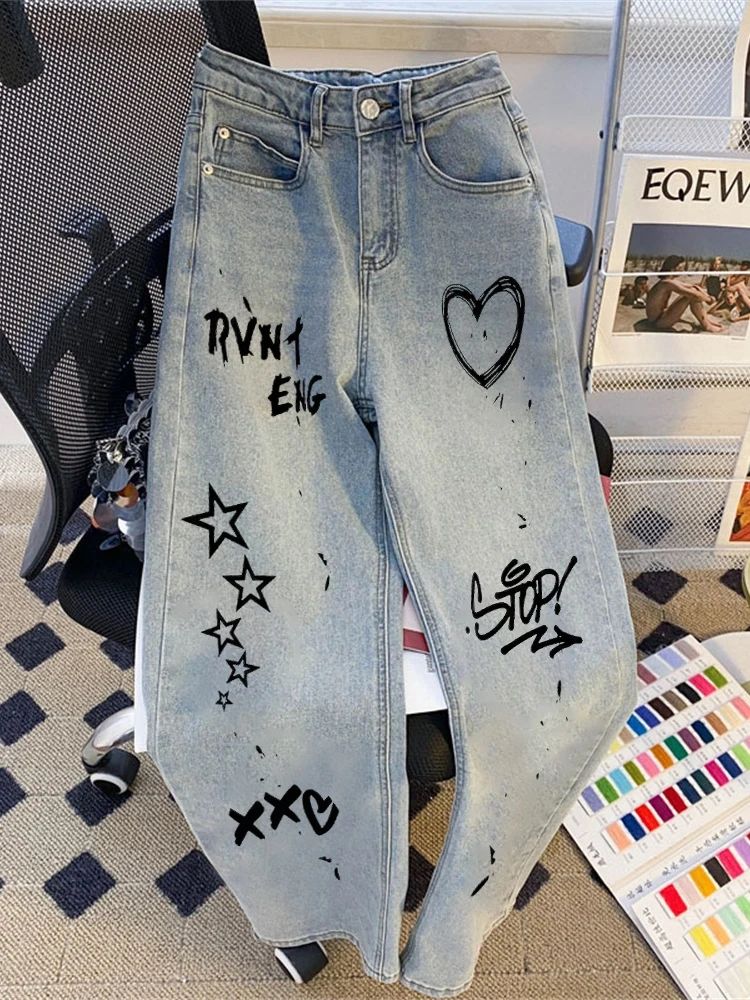 Retro Graffiti Print Straight Leg Jeans Loose Wide Leg Floor-Length Hip Hop Style for Men And Women Summer Trendy High Waist ...
Retro Graffiti Print Straight Leg Jeans Loose Wide Leg Floor-Length Hip Hop Style for Men And Women Summer Trendy High Waist ...