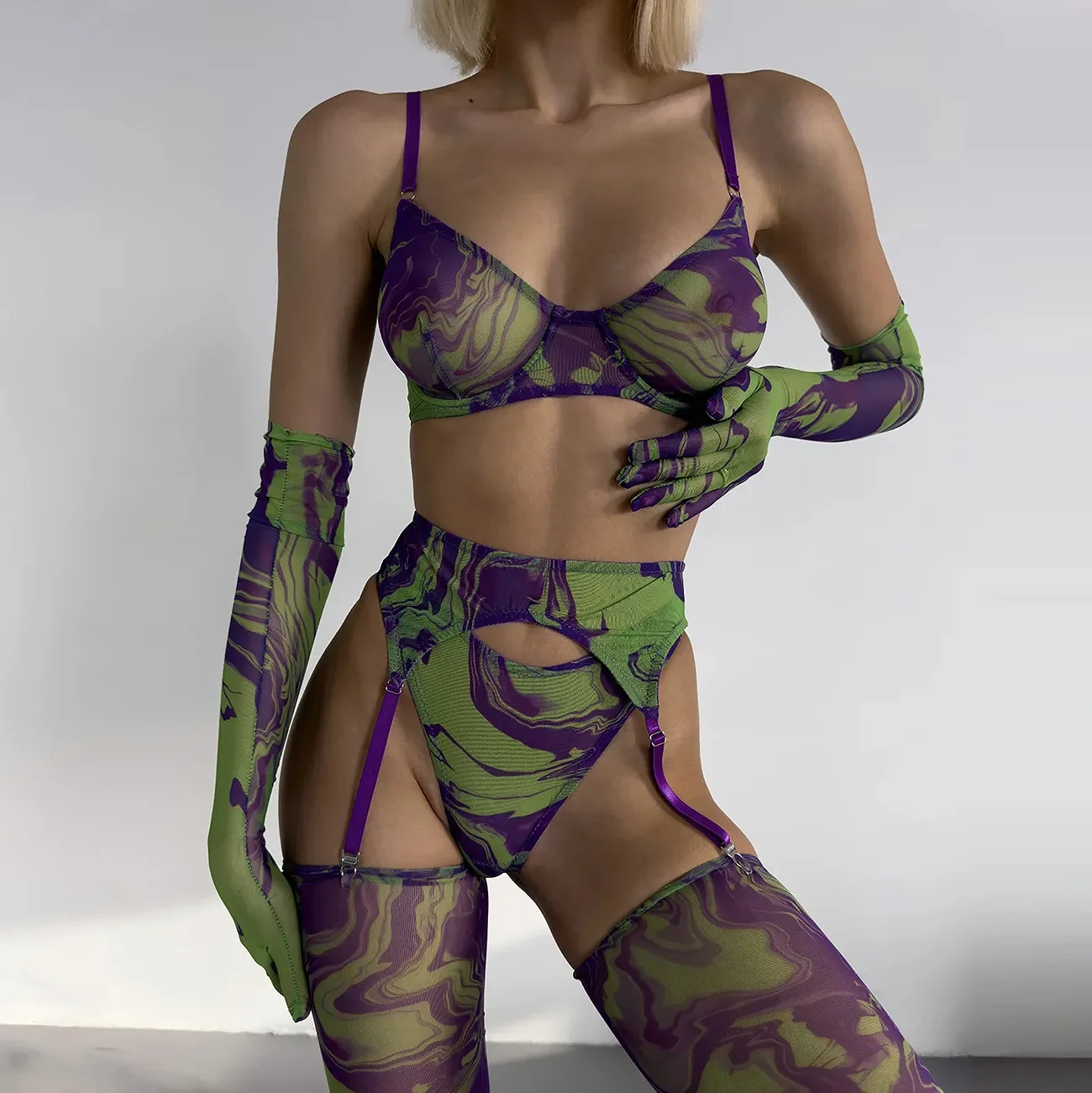 Sexy Green Tie Dye Lingerie with Stocking Set Women Long Sleeve Push-up Bra Underwear Thong Garter Belt 5-Piece Intimate Outfits
Sexy Green Tie Dye Lingerie with Stocking Set Women Long Sleeve Push-up Bra Underwear Thong Garter Belt 5-Piece Intimate Outfits