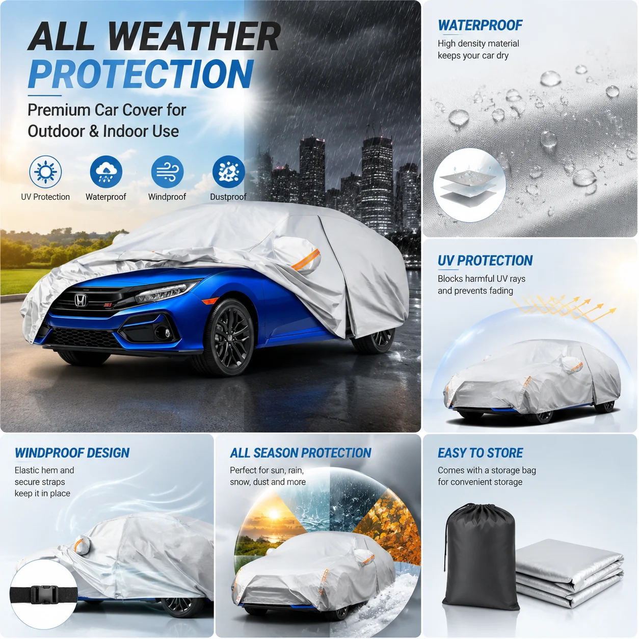 Kayme High quality Car Cover 6 Layer Outdoor Waterproof Anti-Dust Anti-UV Car Protector Shield for 185 x 70 x 59 inches Vehicle
Kayme High quality Car Cover 6 Layer Outdoor Waterproof Anti-Dust Anti-UV Car Protector Shield for 185 x 70 x 59 inches Vehicle