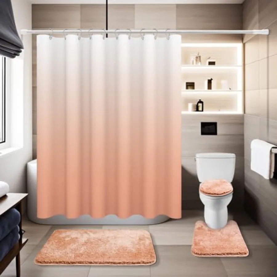 4 Pcs Blush Pink Shower Curtain Sets with Rugs Solid Bathroom Sets with Shower Curtain and Rugs and Adjustable Toilet Lid Cover
4 Pcs Blush Pink Shower Curtain Sets with Rugs Solid Bathroom Sets with Shower Curtain and Rugs and Adjustable Toilet Lid Cover