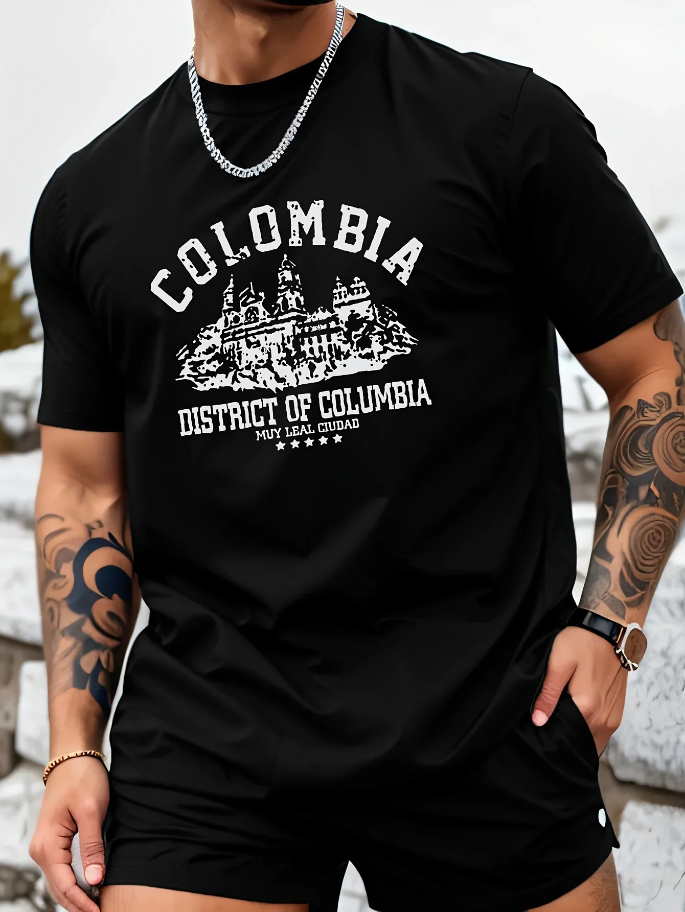 Summer trendy new printed T-shirt with Colombian architectural text, 100% pure cotton fashionable casual street men's wear
Summer trendy new printed T-shirt with Colombian architectural text, 100% pure cotton fashionable casual street men's wear