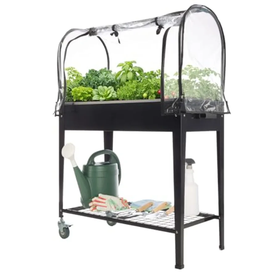 Raised Garden Bed with Cover for Flowers, Vegetables, Herbs Black Metal Elevated Planter Box with Greenhouse Cover, Wheels, Sto
Raised Garden Bed with Cover for Flowers, Vegetables, Herbs Black Metal Elevated Planter Box with Greenhouse Cover, Wheels, Sto
