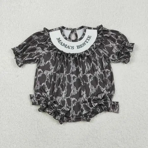Gros nouveau-né manches courtes bulle smocké combinaison enfant en bas âge enfants broderie maman barboteuse bébé fille enfants camouflage vêtements