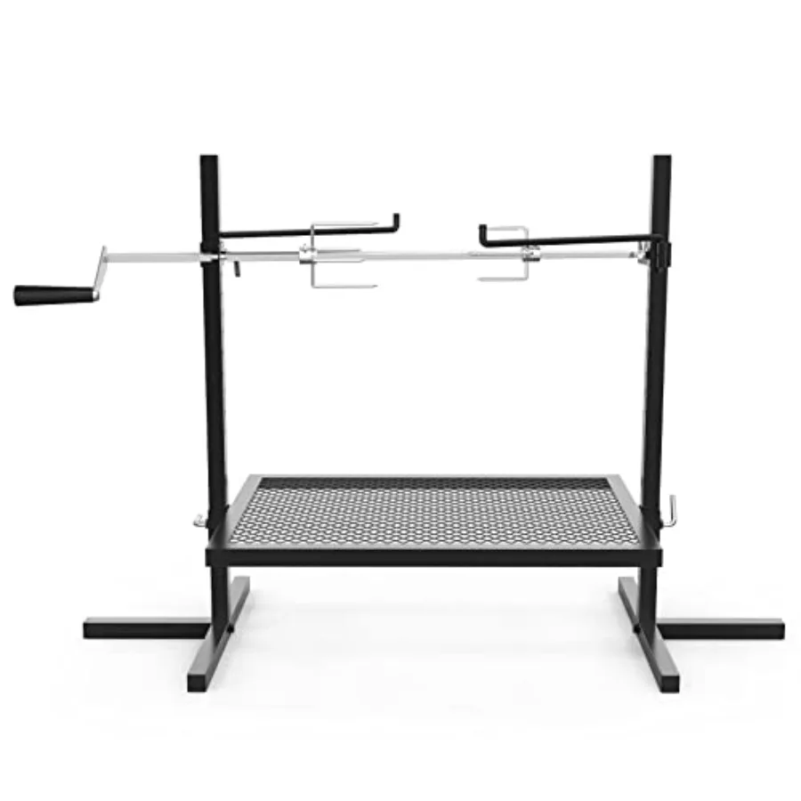 Outdoor open flame cooking: stainless steel adjustable grill rotisserie system with black finish includes spit and cooking grat
Outdoor open flame cooking: stainless steel adjustable grill rotisserie system with black finish includes spit and cooking grat