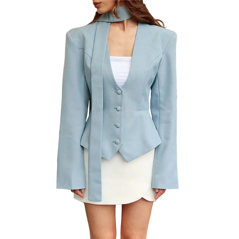 ALIM-Женский пиджак с длинными рукавами, однотонный шарф с v-образным вырезом, приталенный крой с мягкими плечами
ALIM-Женский пиджак с длинными рукавами, однотонный шарф с v-образным вырезом, приталенный крой с мягкими плечами