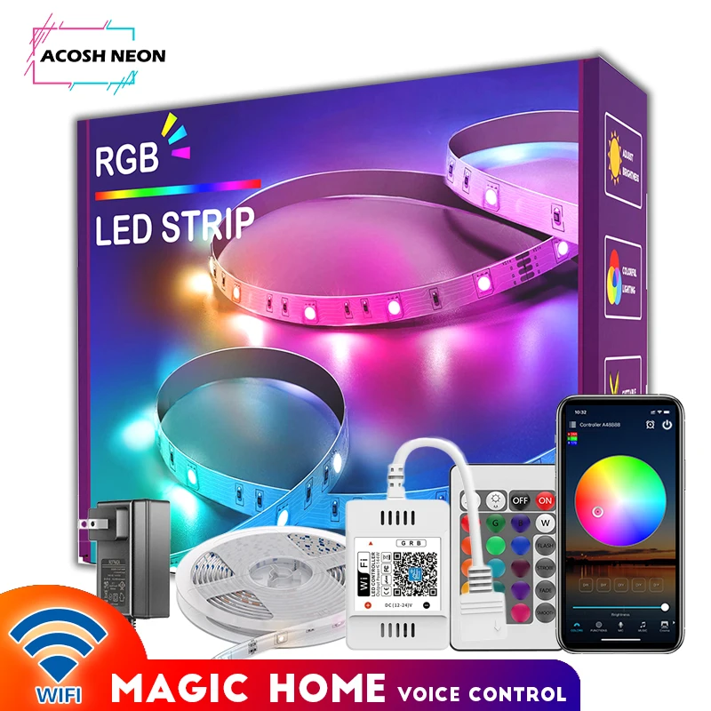 RGB Светодиодная лента WIFI SMD5050 адаптер питания Светодиодная лента управление через приложение регулируемая яркость для украшения комнаты стены
RGB Светодиодная лента WIFI SMD5050 адаптер питания Светодиодная лента управление через приложение регулируемая яркость для украшения комнаты стены