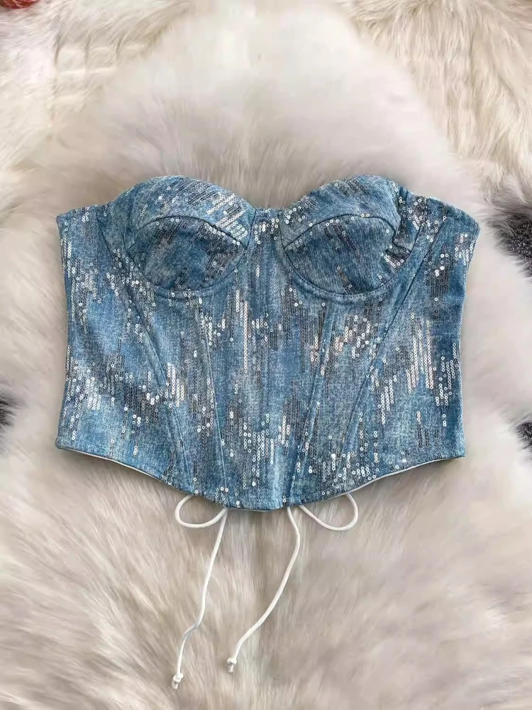 Women's Denim Tube Top 2026 New Sequin Camisole Summer Fashion Y2k Design Sense Fishbone Slim Look Short Outwear Top Trendy
Women's Denim Tube Top 2026 New Sequin Camisole Summer Fashion Y2k Design Sense Fishbone Slim Look Short Outwear Top Trendy