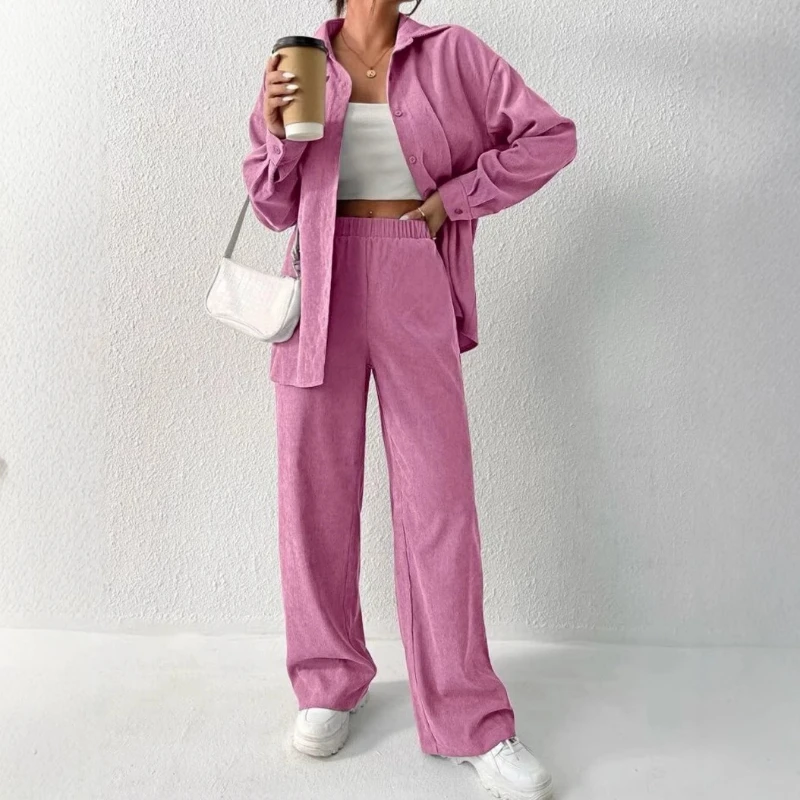 Women Pant Set Two Piece Sets Turn Down Collar Full Sleeve Shirt Solid Wide Leg Long Pants Elastic Waist Y2k Streetwear Casual
Women Pant Set Two Piece Sets Turn Down Collar Full Sleeve Shirt Solid Wide Leg Long Pants Elastic Waist Y2k Streetwear Casual