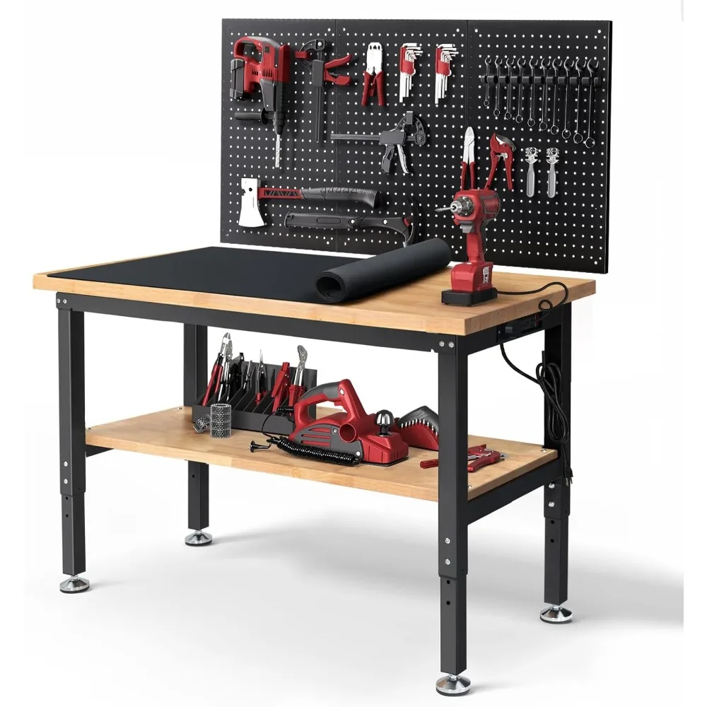 48 Inch Work Table for Garage Adjustable Height Rubber Wood Tabletop Workbench with Storage Work Bench Table with Power Outlets
48 Inch Work Table for Garage Adjustable Height Rubber Wood Tabletop Workbench with Storage Work Bench Table with Power Outlets
