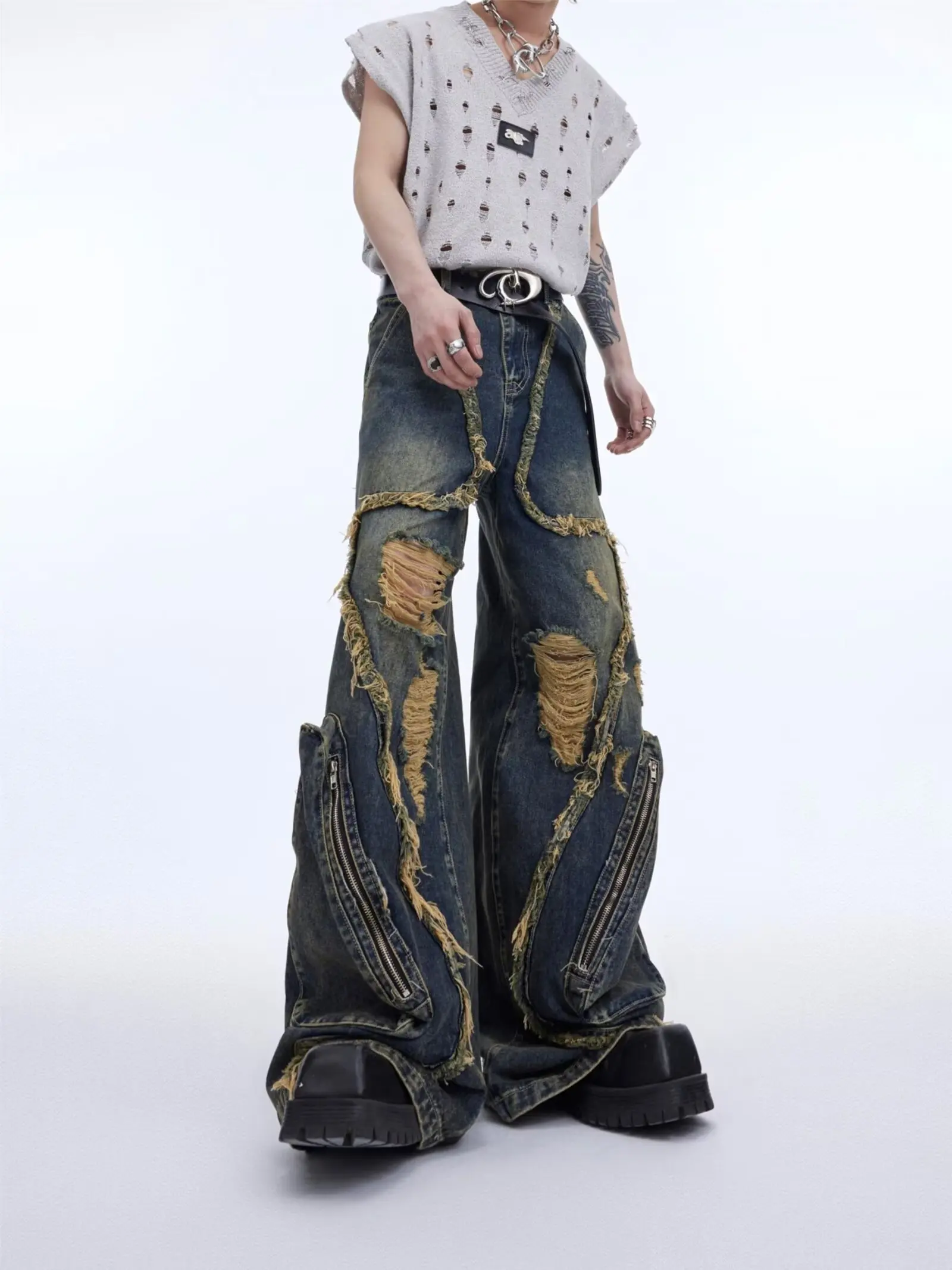Y2K Splicing Burr Edge Design Ripped Tassel Baggy Jeans Men Retro Street Hip-hop Loose Casual High Waist Wide Leg Jeans
Y2K Splicing Burr Edge Design Ripped Tassel Baggy Jeans Men Retro Street Hip-hop Loose Casual High Waist Wide Leg Jeans