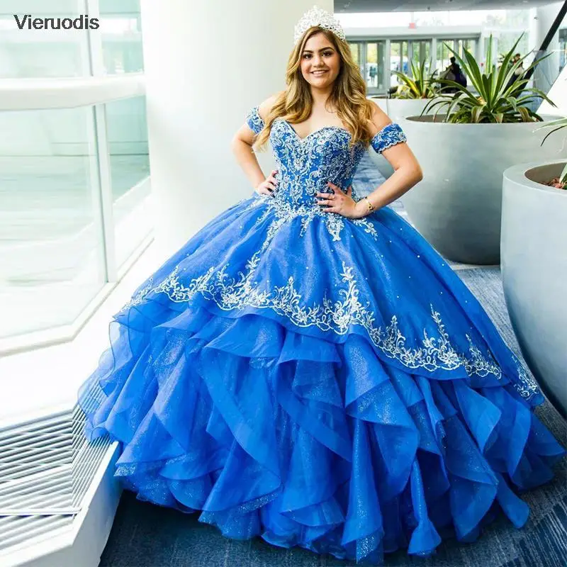 2021 Quinceanera Dress Blue Ball Gown Sexy Sweetheart Backless Ruffles with Appliques Formal 15 Year Birthday Party Dresses
2021 Quinceanera Dress Blue Ball Gown Sexy Sweetheart Backless Ruffles with Appliques Formal 15 Year Birthday Party Dresses
