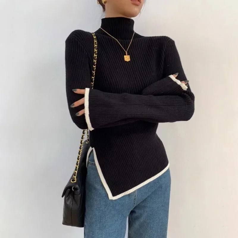 Autumn New Korea Slim Woman Sweater Pullover Turtleneck Flare Sleeve Jumper Winter Side Slit Elegant Chic Knitted Y2k Tops
Autumn New Korea Slim Woman Sweater Pullover Turtleneck Flare Sleeve Jumper Winter Side Slit Elegant Chic Knitted Y2k Tops