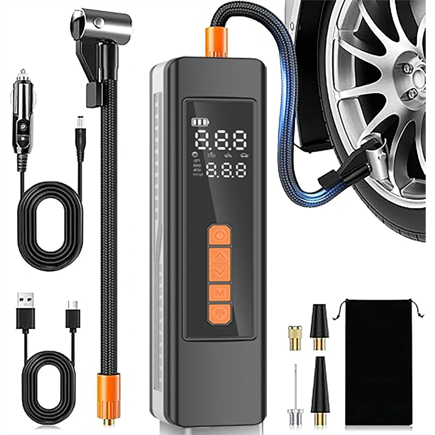 Portable Tire Inflator Air Compressor 150 PSI Fast Inflation Auto Shut-Off Cordless with LED Light for Car Motor Bike Easy
Portable Tire Inflator Air Compressor 150 PSI Fast Inflation Auto Shut-Off Cordless with LED Light for Car Motor Bike Easy