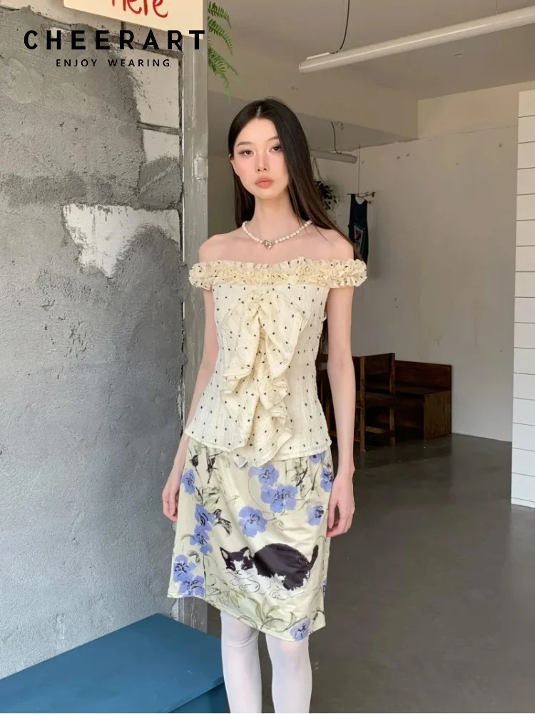 CHEERART Cat And Floral Print Summer Skirt For Woman 2025 Knee Length Cute Skirt Designer Woman Bottoms Fashion Clothing
CHEERART Cat And Floral Print Summer Skirt For Woman 2025 Knee Length Cute Skirt Designer Woman Bottoms Fashion Clothing