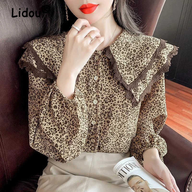 Women Korean Fashion Leopard Print Lace Patchwork Shirt Elegant Chic Sweet Peter Pan Collar Blouse Casual Long Sleeve Loose Tops
Women Korean Fashion Leopard Print Lace Patchwork Shirt Elegant Chic Sweet Peter Pan Collar Blouse Casual Long Sleeve Loose Tops