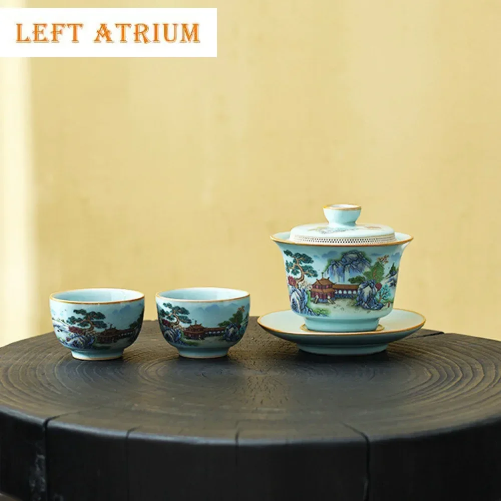Handmade Azure Ru Kiln Glaze Landscape Teacup Household Lid Bowl with 360 Degree Filter Tea Set Complete Set Tea Services Gifts
Handmade Azure Ru Kiln Glaze Landscape Teacup Household Lid Bowl with 360 Degree Filter Tea Set Complete Set Tea Services Gifts