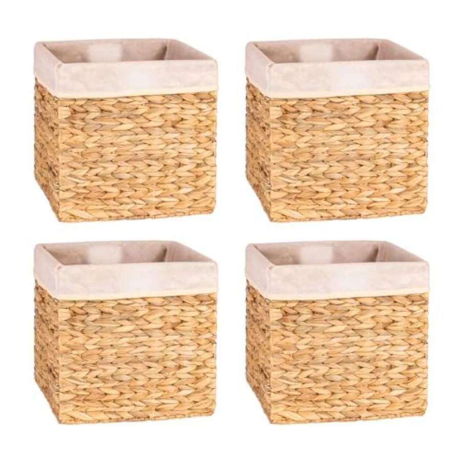 4 Pack Wicker Storage Cubes Water Hyacinth Storage Baskets with Liners Natural Foldable Square Baskets for Shelves Wardrobes 10
4 Pack Wicker Storage Cubes Water Hyacinth Storage Baskets with Liners Natural Foldable Square Baskets for Shelves Wardrobes 10
