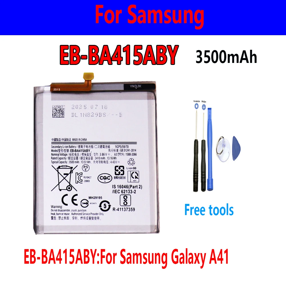 EB-BA415ABY 4500mAh Replacement Battery For Samsung Galaxy A41 rechargeable battery+free toolS
EB-BA415ABY 4500mAh Replacement Battery For Samsung Galaxy A41 rechargeable battery+free toolS