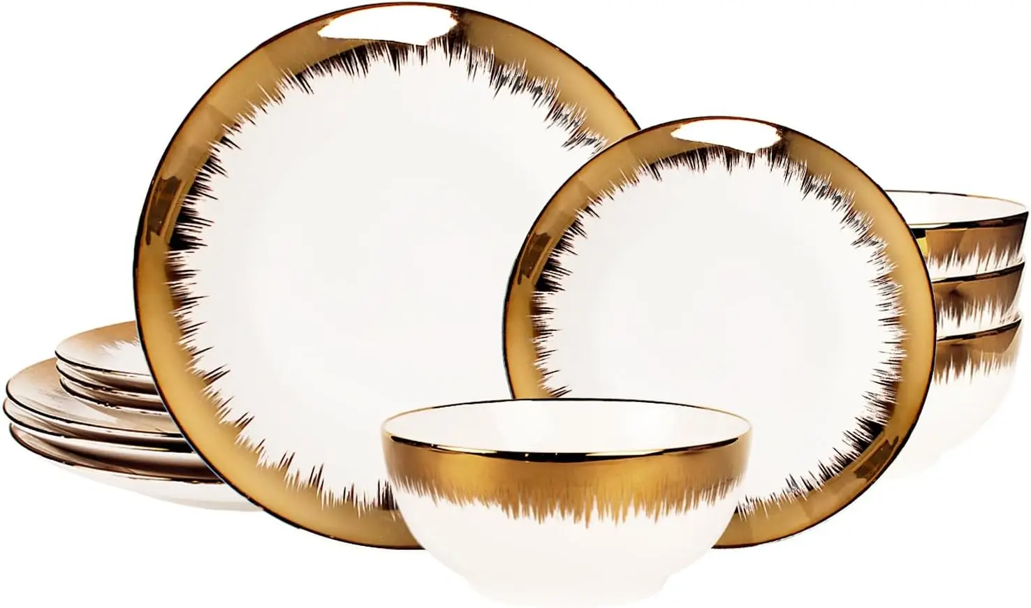 Dinnerware Sets(12Pcs) Serves for 4, Modern Dinnerware, Gilded Edge Plates and Bowls Set with 8.3"Small Plate 10.2"dinner Plate
Dinnerware Sets(12Pcs) Serves for 4, Modern Dinnerware, Gilded Edge Plates and Bowls Set with 8.3"Small Plate 10.2"dinner Plate