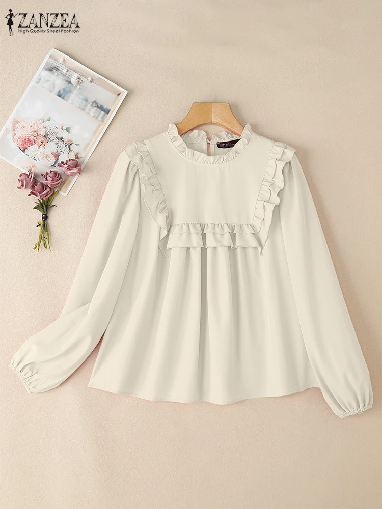 ZANZEA женские блузки с круглым вырезом Blusas Mujer, однотонные блузки с рюшами и длинными рукавами, весна-лето 2022, офисные повседневные шикарные топы
ZANZEA женские блузки с круглым вырезом Blusas Mujer, однотонные блузки с рюшами и длинными рукавами, весна-лето 2022, офисные повседневные шикарные топы