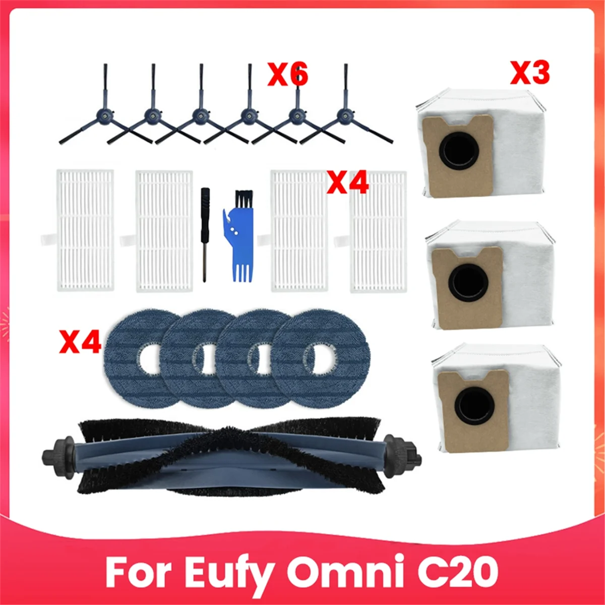 Hot sale 20PCS for Omni C20 Vacuum Cleaner Replacement Parts Main Side Brush HEPA Filter Mop Pads Dust Bags Accessories Kits
Hot sale 20PCS for Omni C20 Vacuum Cleaner Replacement Parts Main Side Brush HEPA Filter Mop Pads Dust Bags Accessories Kits