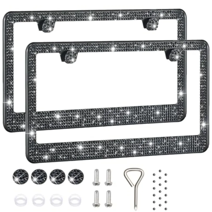 2 Pack License Plate Frames for Women, Sparkly Rhinestone Diamond Car Accessories with Glitter Crystal Caps Black (2PCS )
2 Pack License Plate Frames for Women, Sparkly Rhinestone Diamond Car Accessories with Glitter Crystal Caps Black (2PCS )