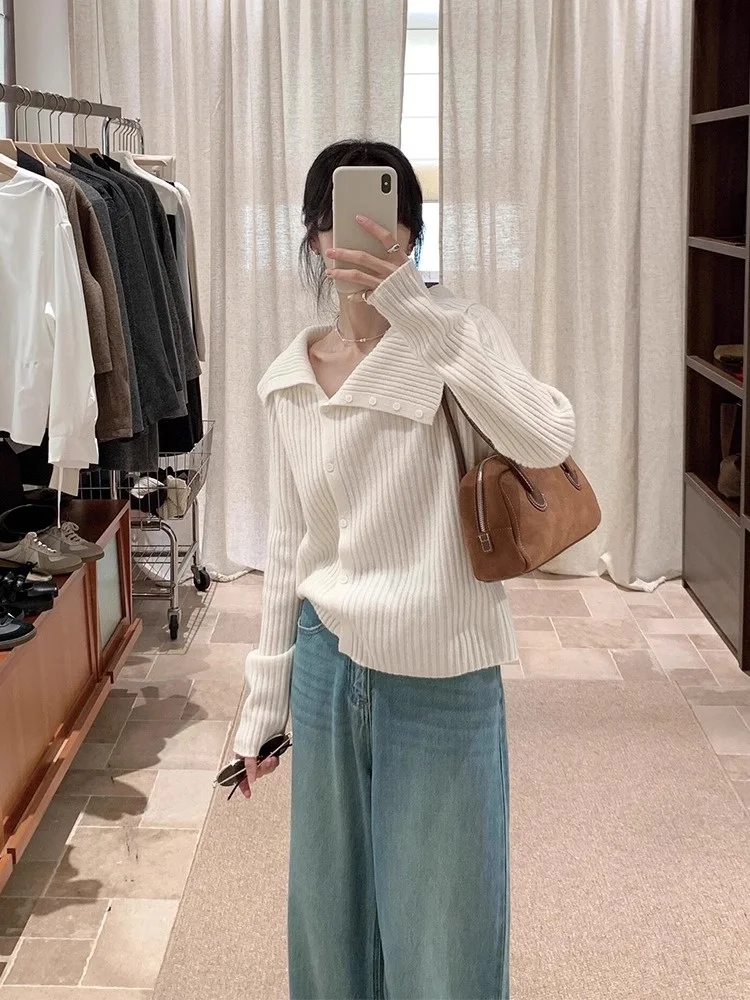 White Large Collar Open Cardigan Sweater Women's Autumn Winter Korean Sle Lazy Faion Knitted Top Straight Tube pe
White Large Collar Open Cardigan Sweater Women's Autumn Winter Korean Sle Lazy Faion Knitted Top Straight Tube pe