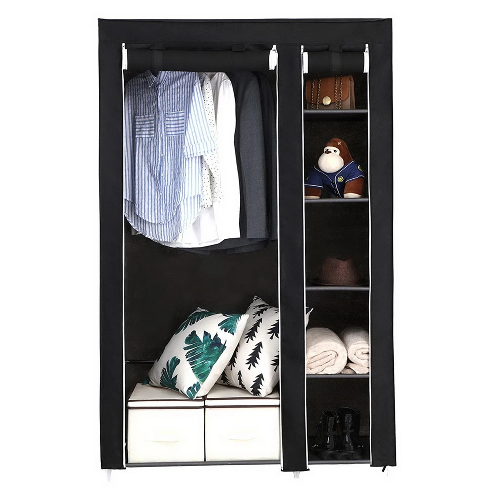 67" Portable Clothes Closet Wardrobe with Non-woven Fabric and Hanging Rod Quick and Easy to Assemble Black
67" Portable Clothes Closet Wardrobe with Non-woven Fabric and Hanging Rod Quick and Easy to Assemble Black