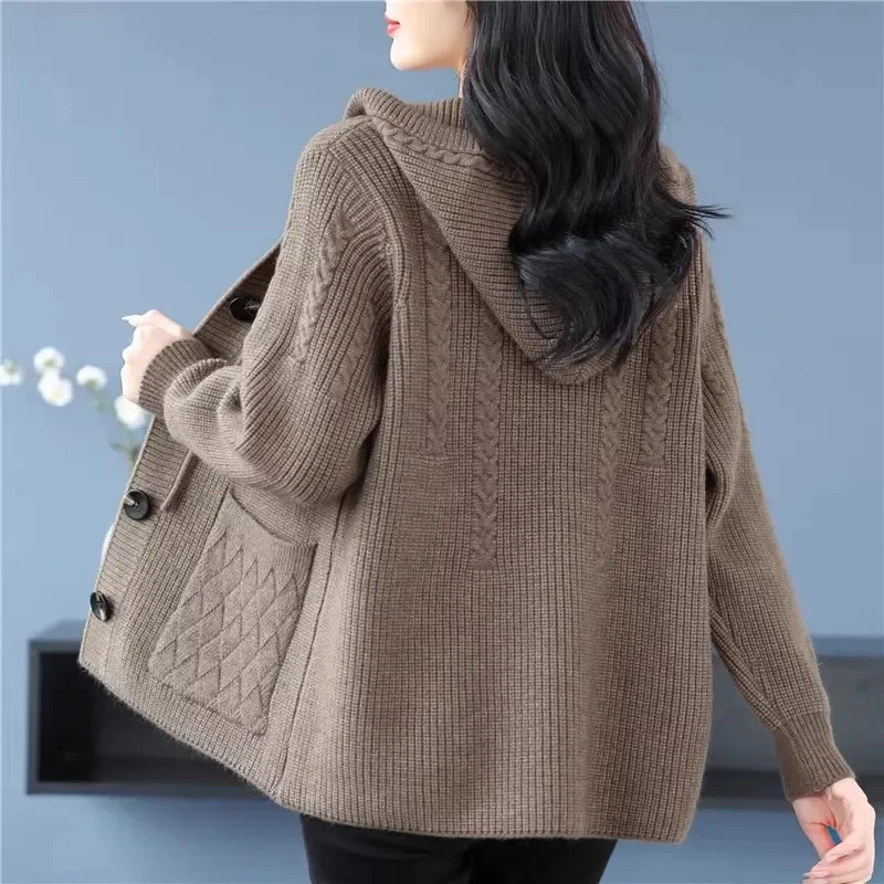 Sweater Cardigan Coat Women's Autumn Winter 2025 New Knitwear Explosions Loose Jacket Female Hooded Top Fashion Outerwear Ladies
Sweater Cardigan Coat Women's Autumn Winter 2025 New Knitwear Explosions Loose Jacket Female Hooded Top Fashion Outerwear Ladies