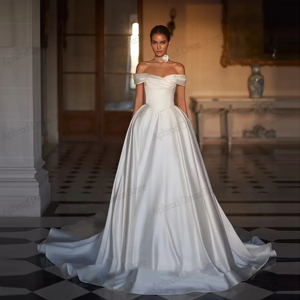 Simple Women's Wedding Dresses A Line Satin Bridal Gowns Off The Shoulder Robes Sweetheart Vestidos De Novia Customized 2026
Simple Women's Wedding Dresses A Line Satin Bridal Gowns Off The Shoulder Robes Sweetheart Vestidos De Novia Customized 2026