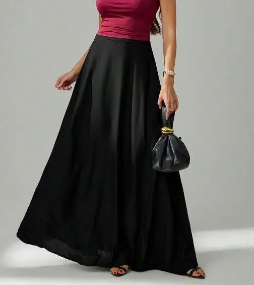 Women's Elegant Satin Maxi Skirt High Waist Flared Cut Temperament Black Half Skirt
Women's Elegant Satin Maxi Skirt High Waist Flared Cut Temperament Black Half Skirt