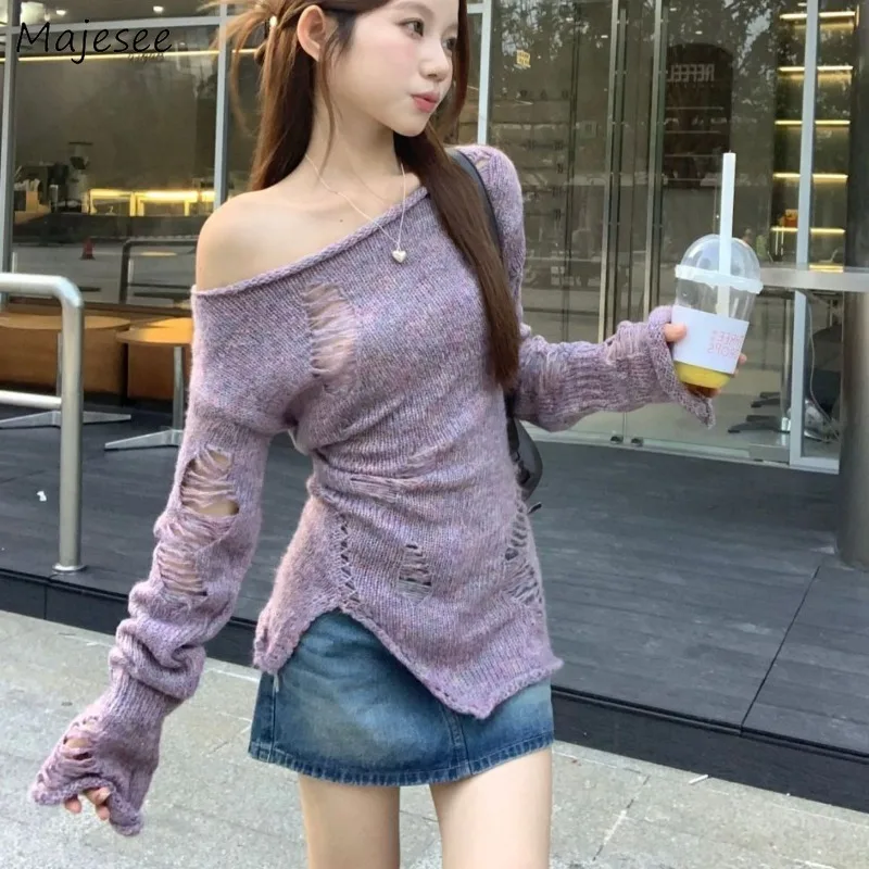 Pullovers Women Lazy Style Trendy Hole Designed Ins Streetwear Korean Fashion Hotsweet All-match Daily Autumn Knitwear Mujer
Pullovers Women Lazy Style Trendy Hole Designed Ins Streetwear Korean Fashion Hotsweet All-match Daily Autumn Knitwear Mujer