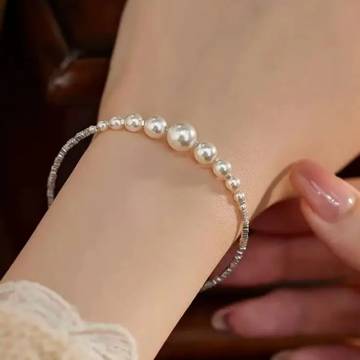 Elegant Shining 925 Sterling Silver Natural Freshwater Pearl 5-10mm Round Beads String Bracelets For Women Silver Pearl Jewelry
Elegant Shining 925 Sterling Silver Natural Freshwater Pearl 5-10mm Round Beads String Bracelets For Women Silver Pearl Jewelry