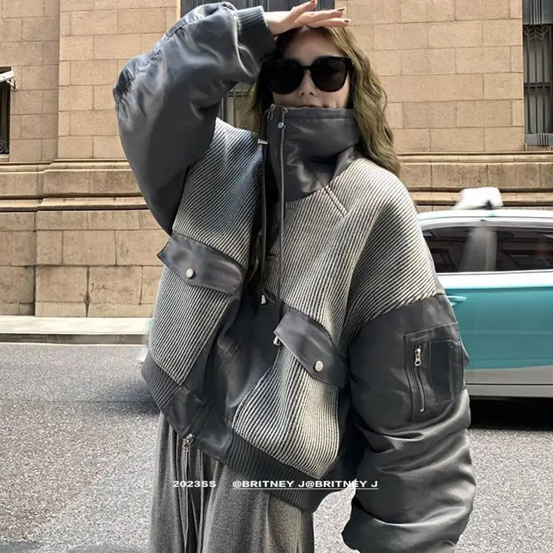 Cotton-Padded Jacket Korea Women Striped Patchwork Large Pockets Patchwork Flight Suit New Zipper
Cotton-Padded Jacket Korea Women Striped Patchwork Large Pockets Patchwork Flight Suit New Zipper