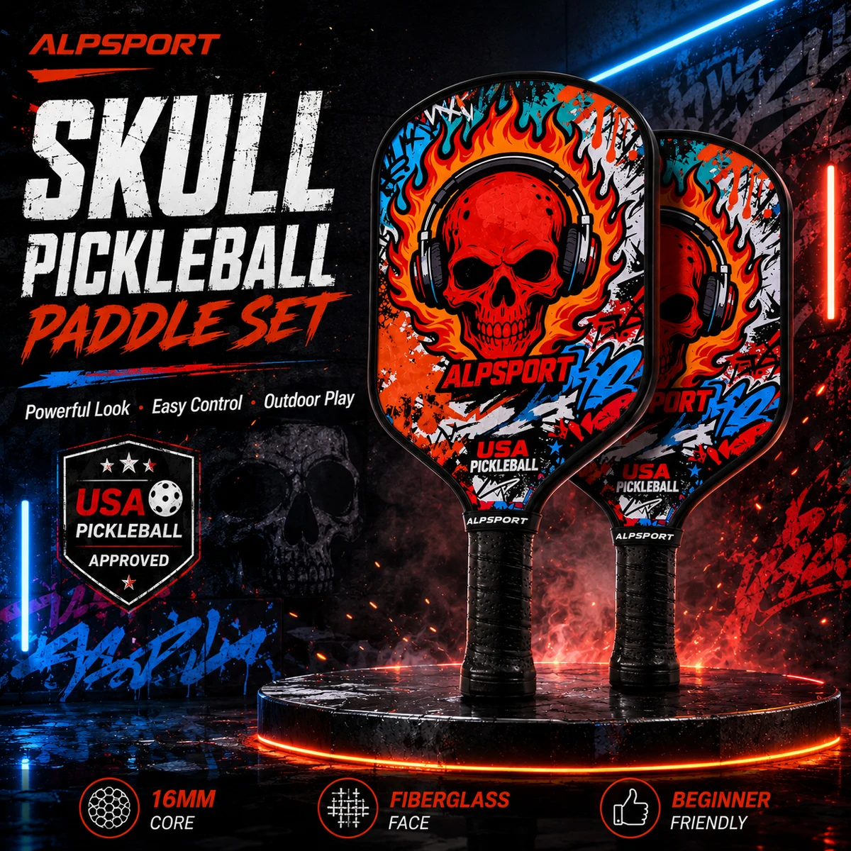 ALPSPORT Skull Pickleball Paddle PP Honeycomb Core High Quality Halloween Ghost Style Outdoor Racket for Beginners Intermediate
ALPSPORT Skull Pickleball Paddle PP Honeycomb Core High Quality Halloween Ghost Style Outdoor Racket for Beginners Intermediate