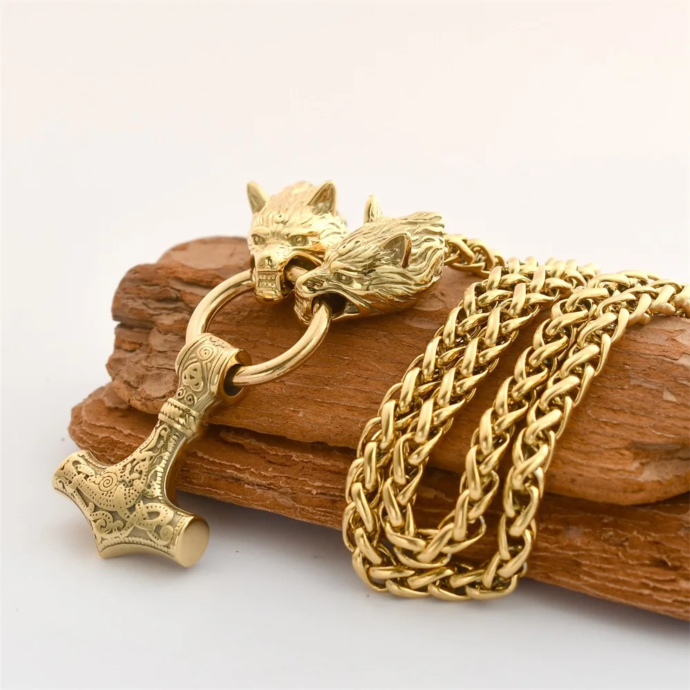 Men's Golden Wolf Head Chain Necklace Viking Thor's Hammer Stainless Steel Wolf Head Chain Necklace Viking Jewelry
Men's Golden Wolf Head Chain Necklace Viking Thor's Hammer Stainless Steel Wolf Head Chain Necklace Viking Jewelry