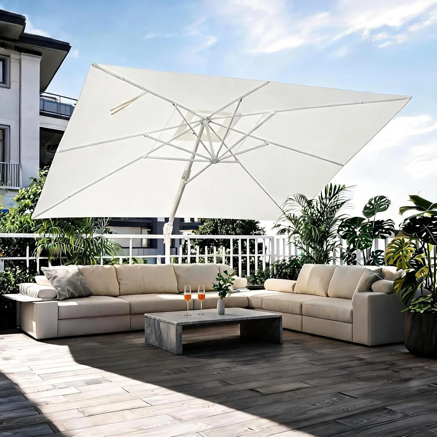 LEAF 10' × 13' Patio Umbrella White Cantilever Umbrella Aluminum Square Outdoor Offset Umbrella Hanging Windproof with 360° Rot
LEAF 10' × 13' Patio Umbrella White Cantilever Umbrella Aluminum Square Outdoor Offset Umbrella Hanging Windproof with 360° Rot