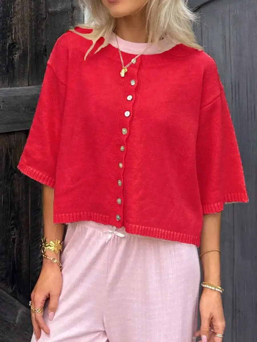 Women Short Sleeve Cropped Cardigan Crew Neck Button Front Ribbed Knit Sweater
Women Short Sleeve Cropped Cardigan Crew Neck Button Front Ribbed Knit Sweater