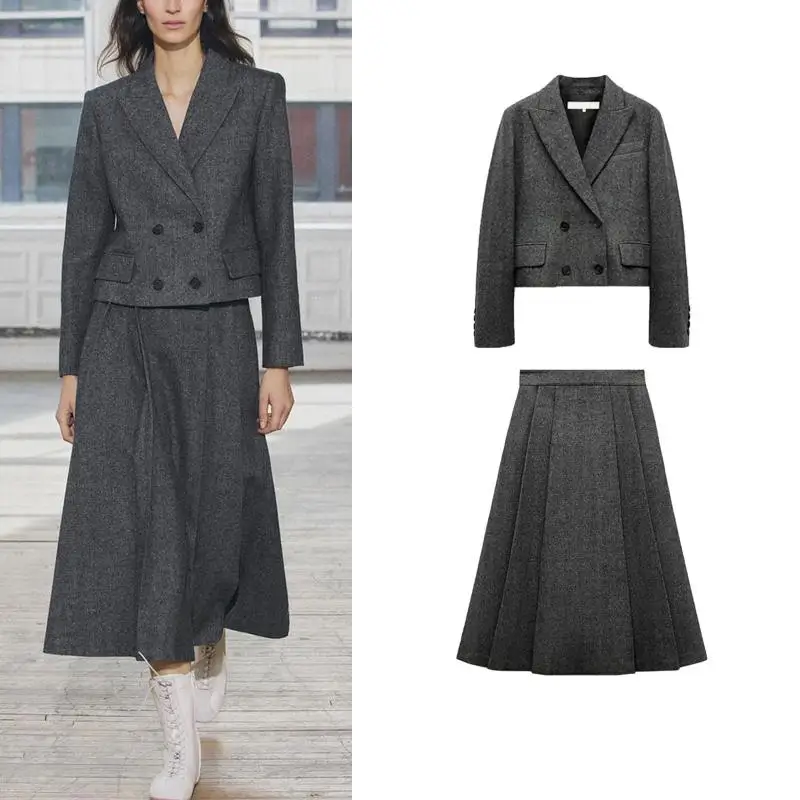 Spring New Arrival Wool Blend Windowpane Pattern Suit Jaet 273274 Wide Pleat Midi Skirt 273273 Faionable Two-Piece Set
Spring New Arrival Wool Blend Windowpane Pattern Suit Jaet 273274 Wide Pleat Midi Skirt 273273 Faionable Two-Piece Set